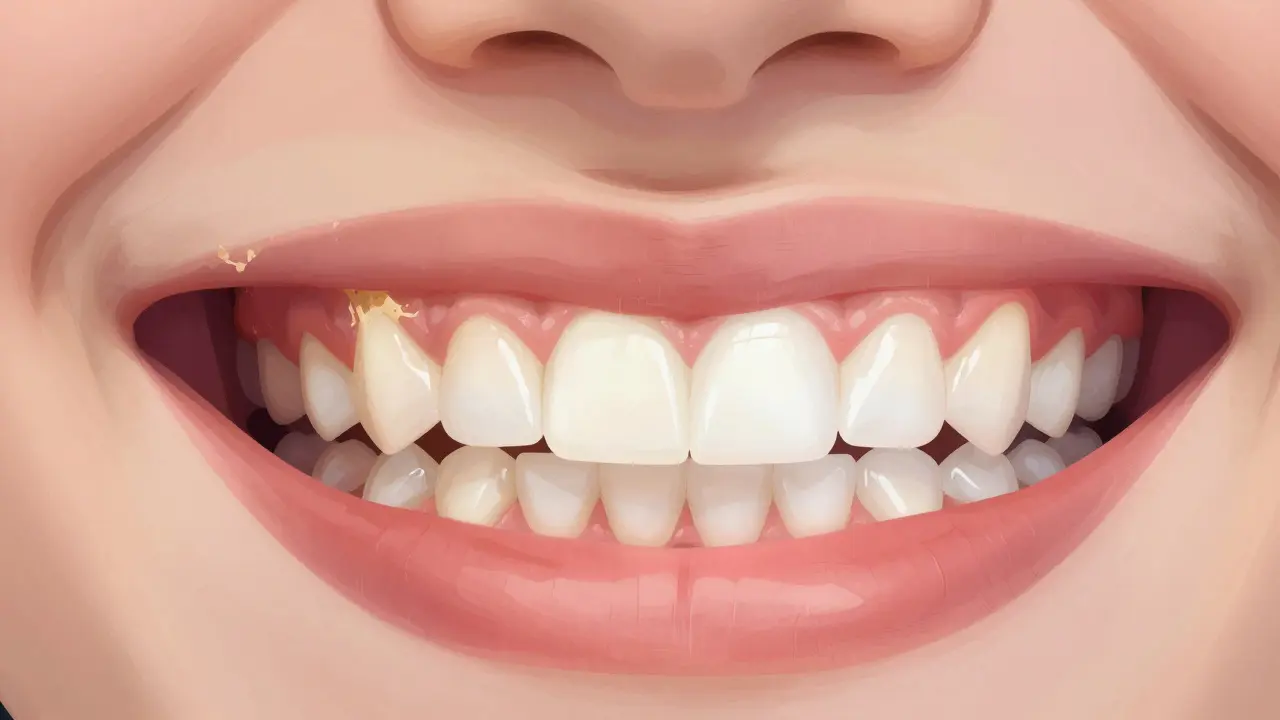 Before and after comparison of a smile with and without tartar buildup.