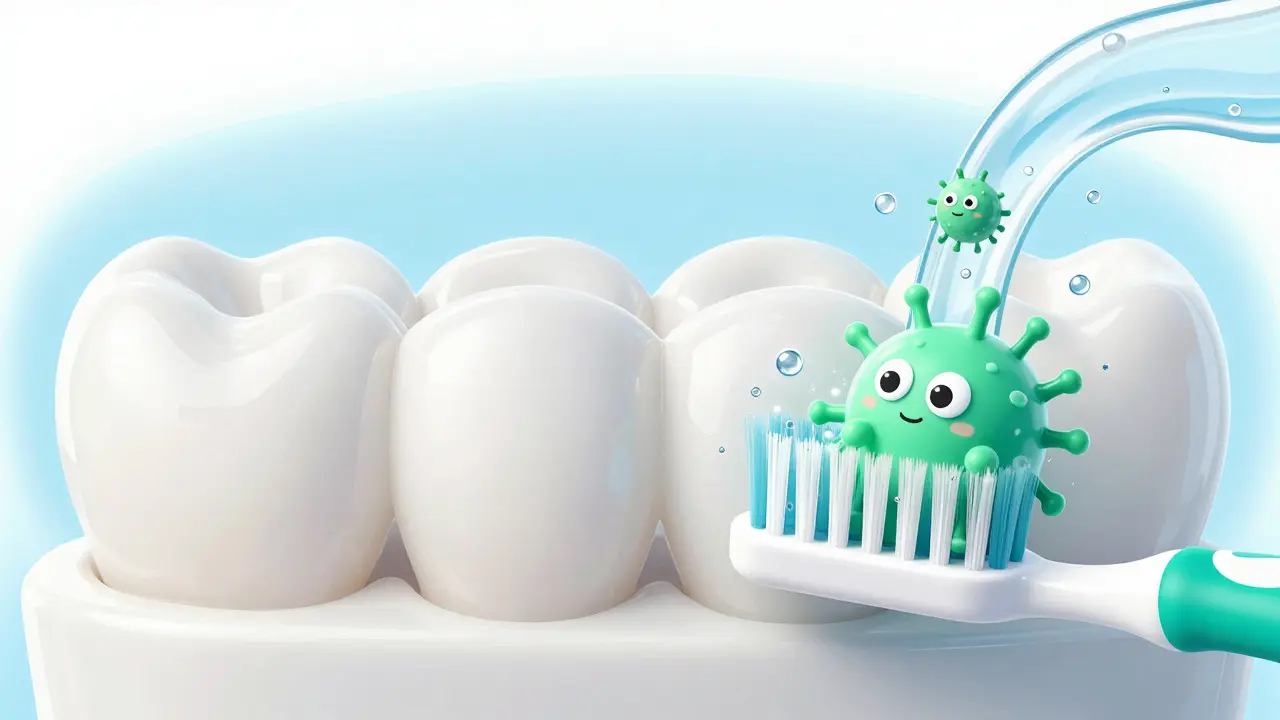 Zdravé mléčné zuby chráněné fluoridem před bakteriemi