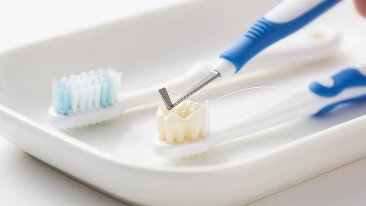 Interdental brush and toothbrush demonstrating proper cleaning