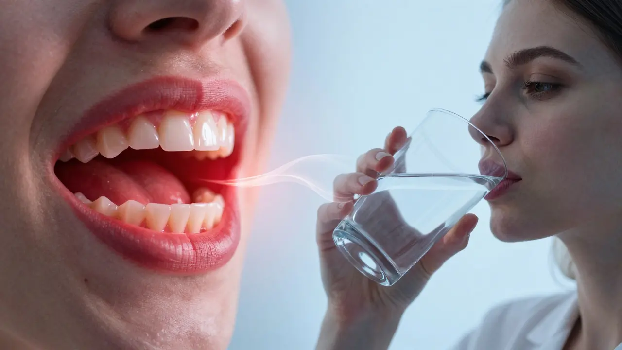 Kontrast mezi zánětem dásní a zdravou hydratací pro trávení