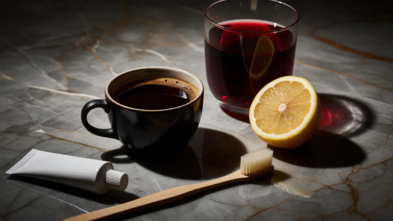 Káva, červené víno a citron jako příčiny zabarvení zubů